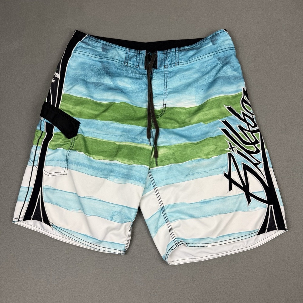 Vintage Billabong Board Shorts Mens 36 Y2K Surf Swim Trunks Blue Green